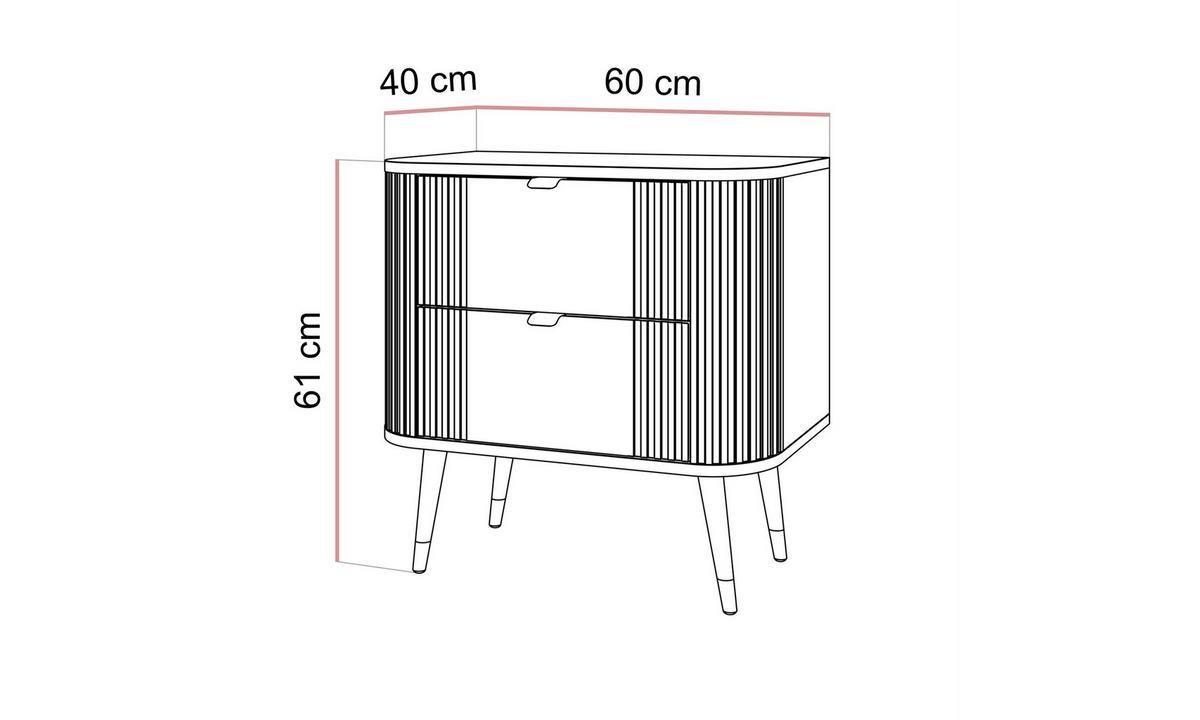 NACHTTISCH YVETTE 60/40/61 cm Kaschmir 2 Schubladen - Kaschmir/Goldfarben, Holzwerkstoff/Metall (60/61/40cm) - Lookway