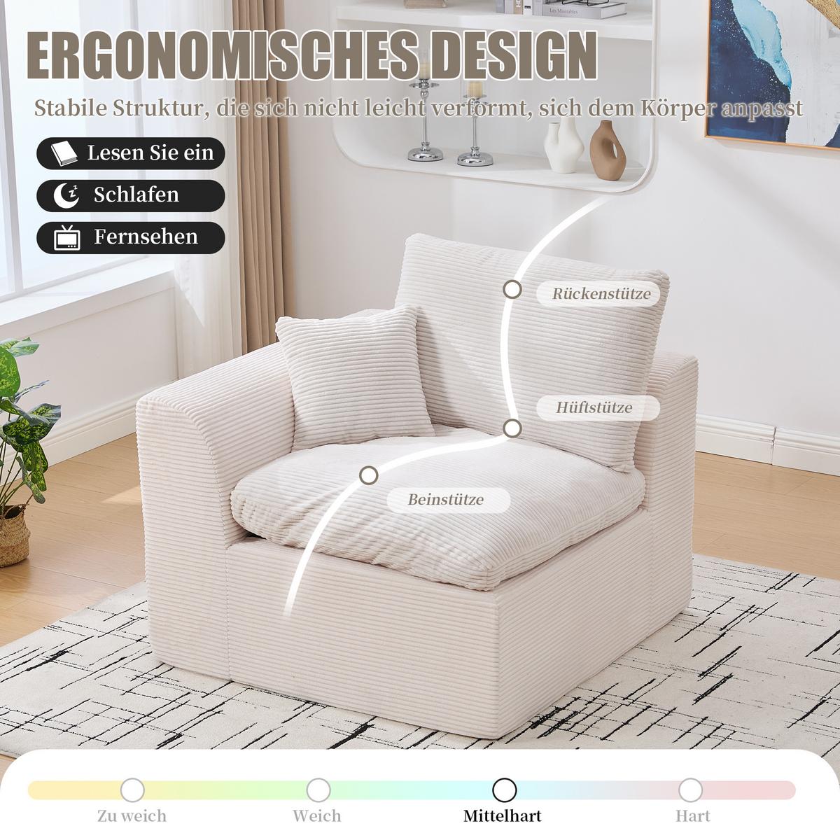 2-SITZER-SOFA XXL aus Cord mit Federkern-Polsterung Montagefrei - Beige, Textil (204/84/102cm) - Urban Meuble