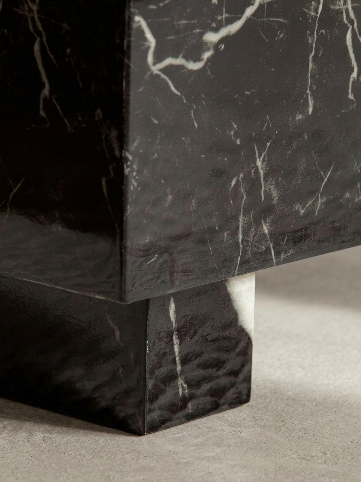 COUCHTISCH MONOBLOC in Hochglanz mit Marmor Optik, Quadratisch, Würfel-Form, Schwarz 60x60x35 cm - Schwarz, Holzwerkstoff (60/60/35cm) - KADIMA DESIGN