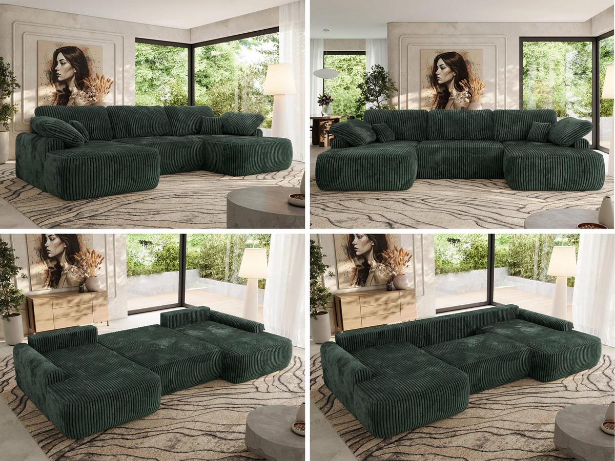 WOHNLANDSCHAFT CUBO U Grün Cord - Schwarz/Grün, Kunststoff/Textil (370/100/187cm) - MKS