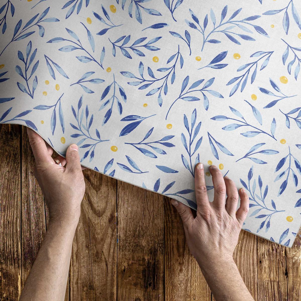 TEPPICH 80x120 cm Subtile Aquarellzweige mit Boho-Akzenten - Dunkelblau, Kunststoff (80/120cm) - Wallfluent