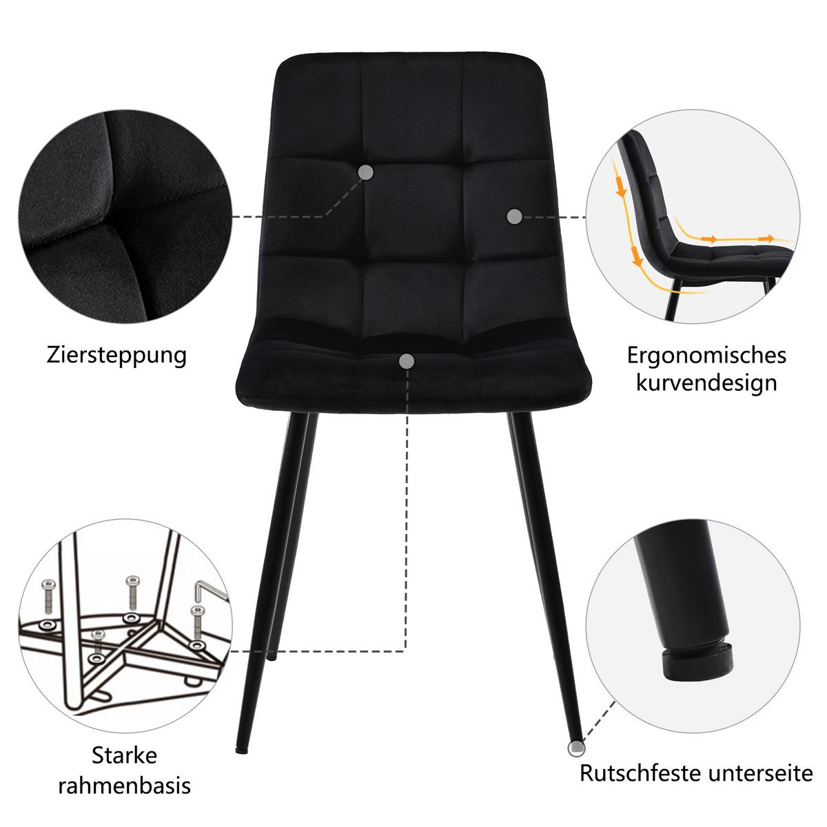 ESSGRUPPE Ausziehbarer Esstisch 120-160cm Nussbaum & 4 Samtstühle Schwarz - Walnussfarben, Holzwerkstoff (160/75/80cm) - Urban Meuble