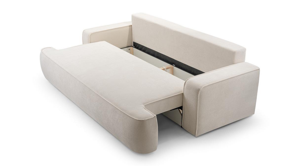 BETTSOFA SOLO Beige Bucle-Stoff mit Schlaffunktion - Beige, Textil (110/94/248cm) - MASSENO