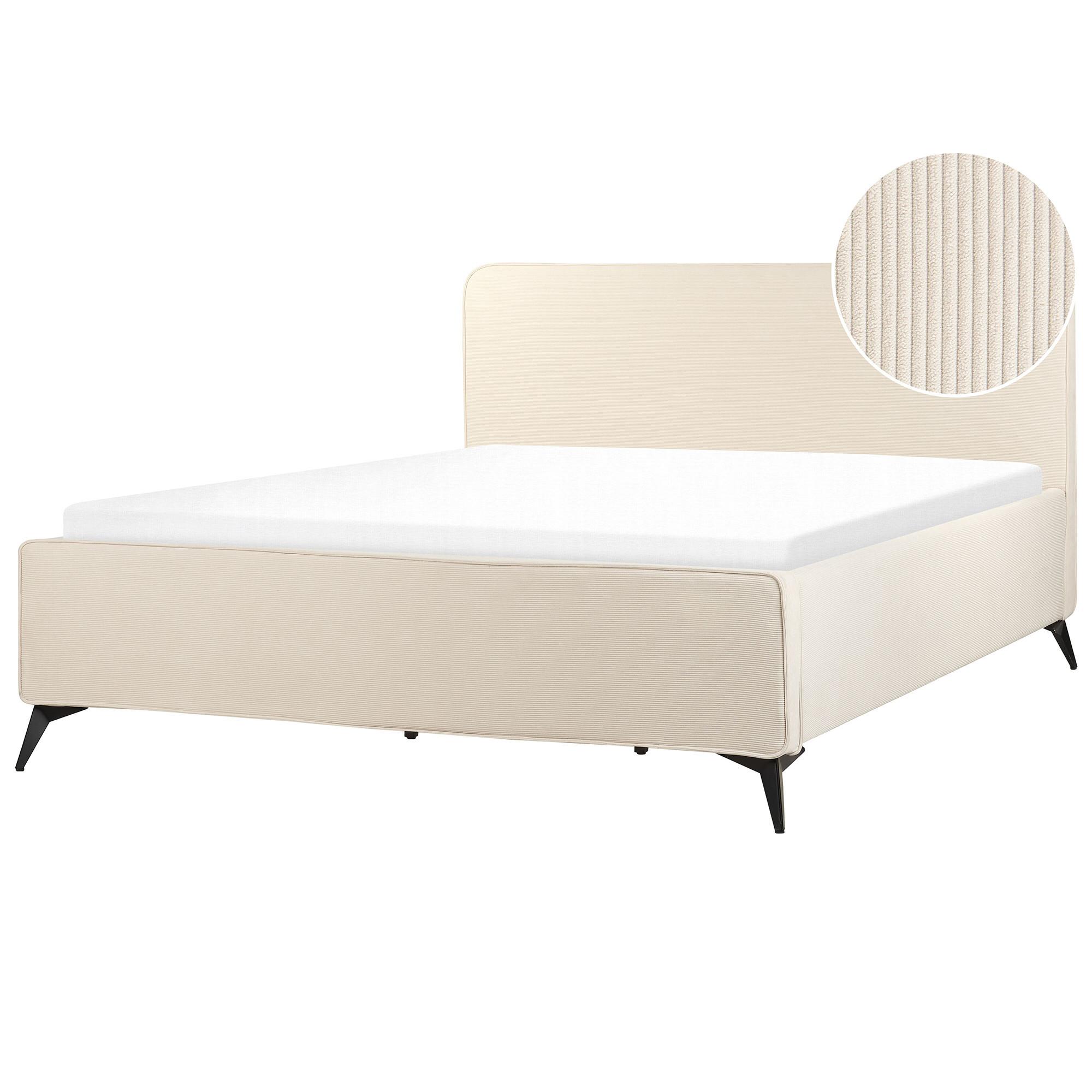 BETT mit Lattenrost 180/200 cm Hellbeige Valognes - Beige/Schwarz, Textil (180/200cm) - Beliani