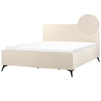 BETT mit Lattenrost 180/200 cm Hellbeige Valognes - Beige/Schwarz, Textil (180/200cm) - Beliani