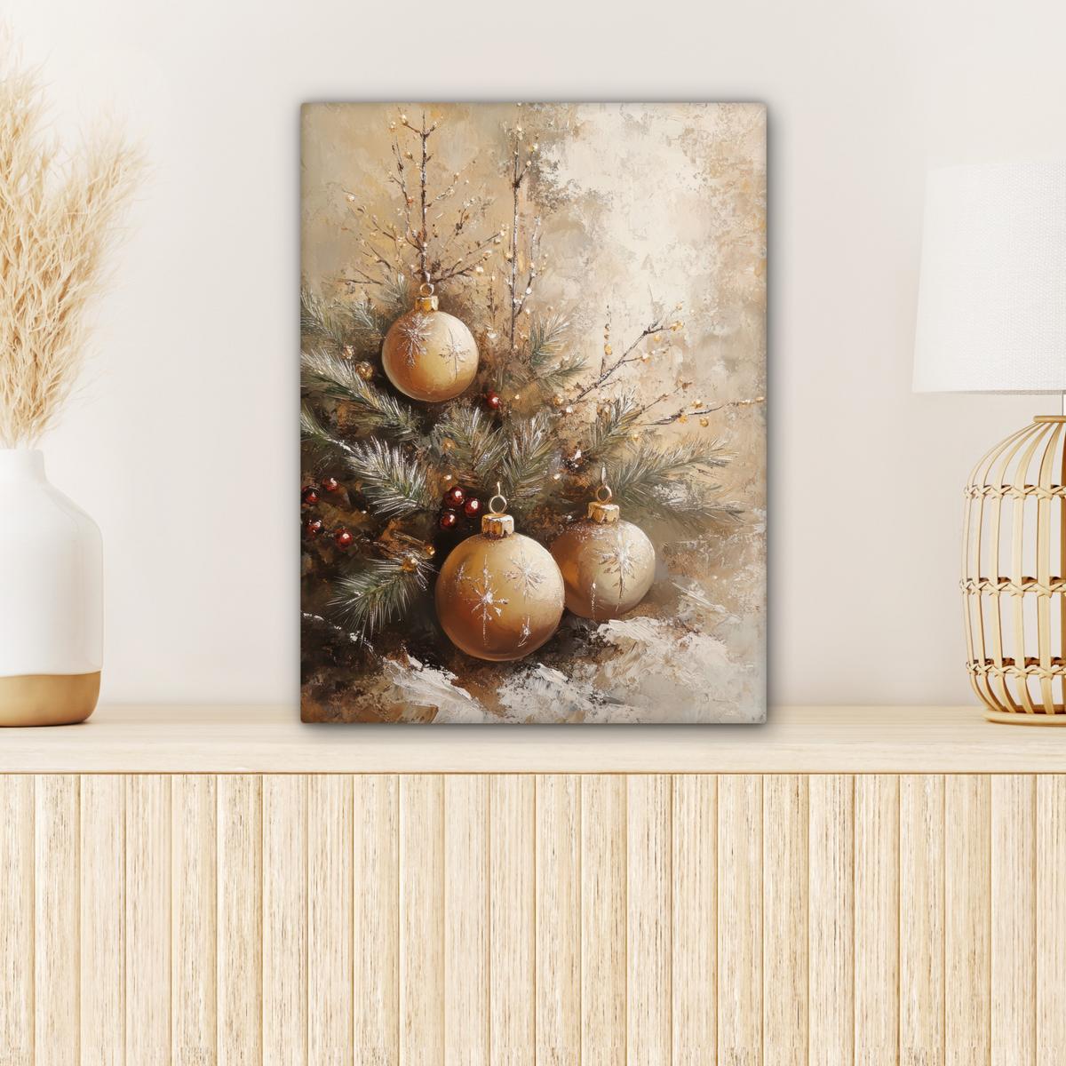 LEINWANDBILD Weihnachten - Kugeln - Beige - Gold Room Decor 30x40 cm - Goldfarben, Textil (30/40cm) - MuchoWow