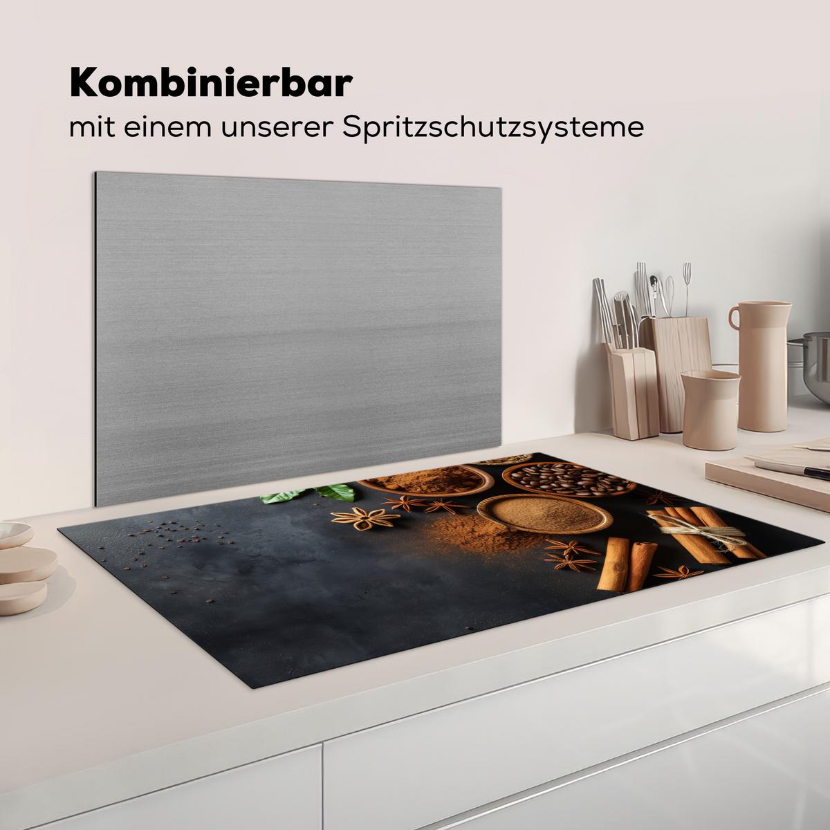 HERDABDECKPLATTE Zimt - Beton - Kaffee - Zimtstangen - Gewürze Induktionsschutz 91.2x52 cm - Mokka, Kunststoff (91.2/52/0.2cm) - MuchoWow