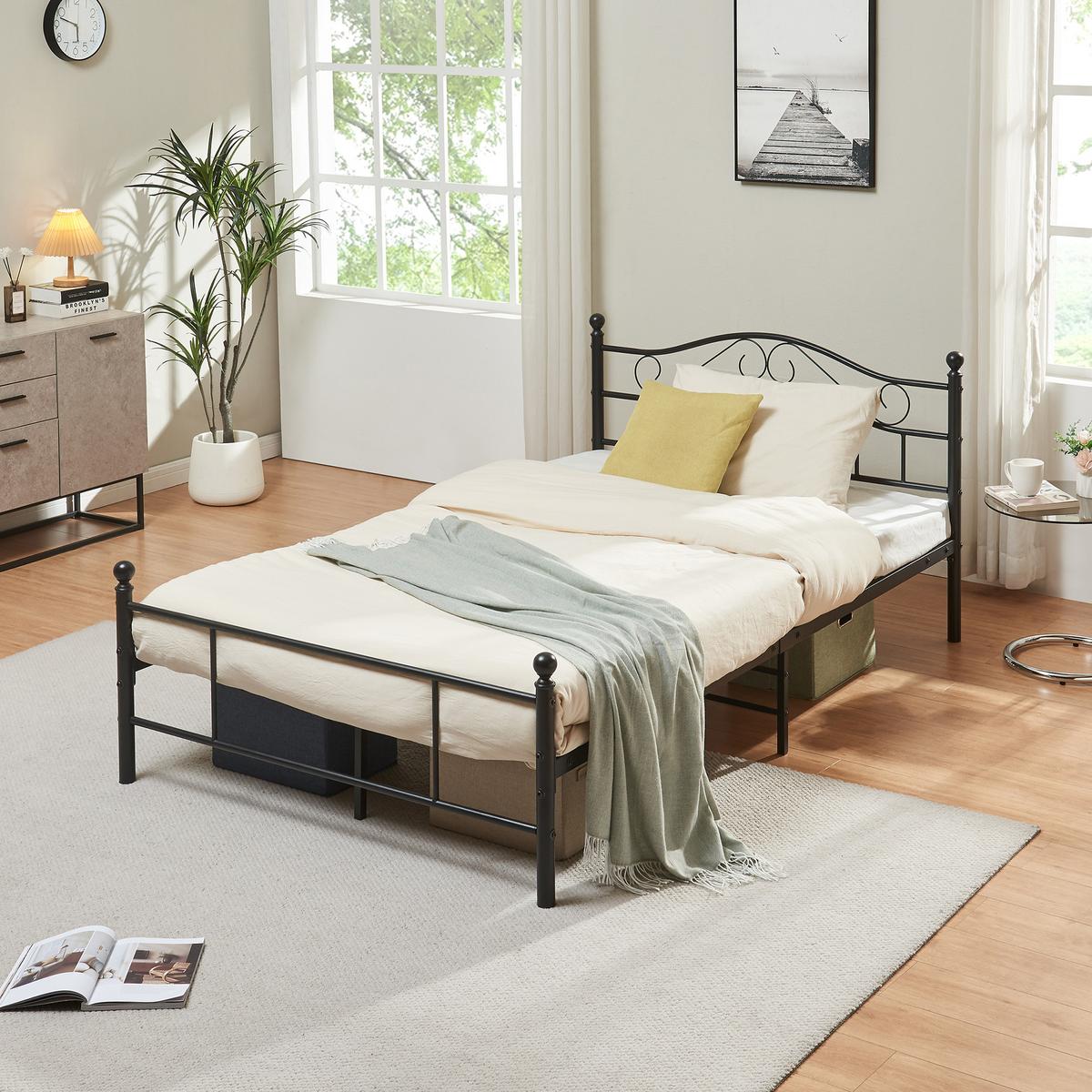 METALLBETT Florenz - Schwarz, Metall (120/200cm) - [en.casa]