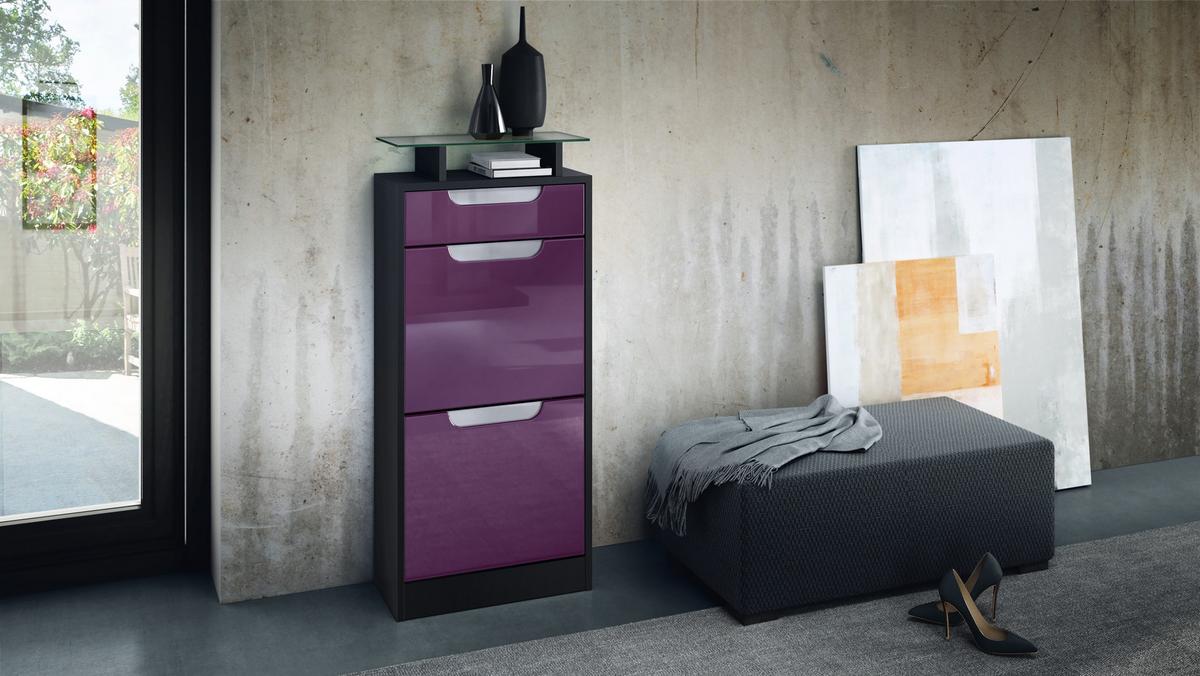 SCHUHSCHRANK Fiesta Brombeer Hochglanz / Weiß Hochglanz - Brombeere, Holzwerkstoff (46/104/23cm) - Vladon
