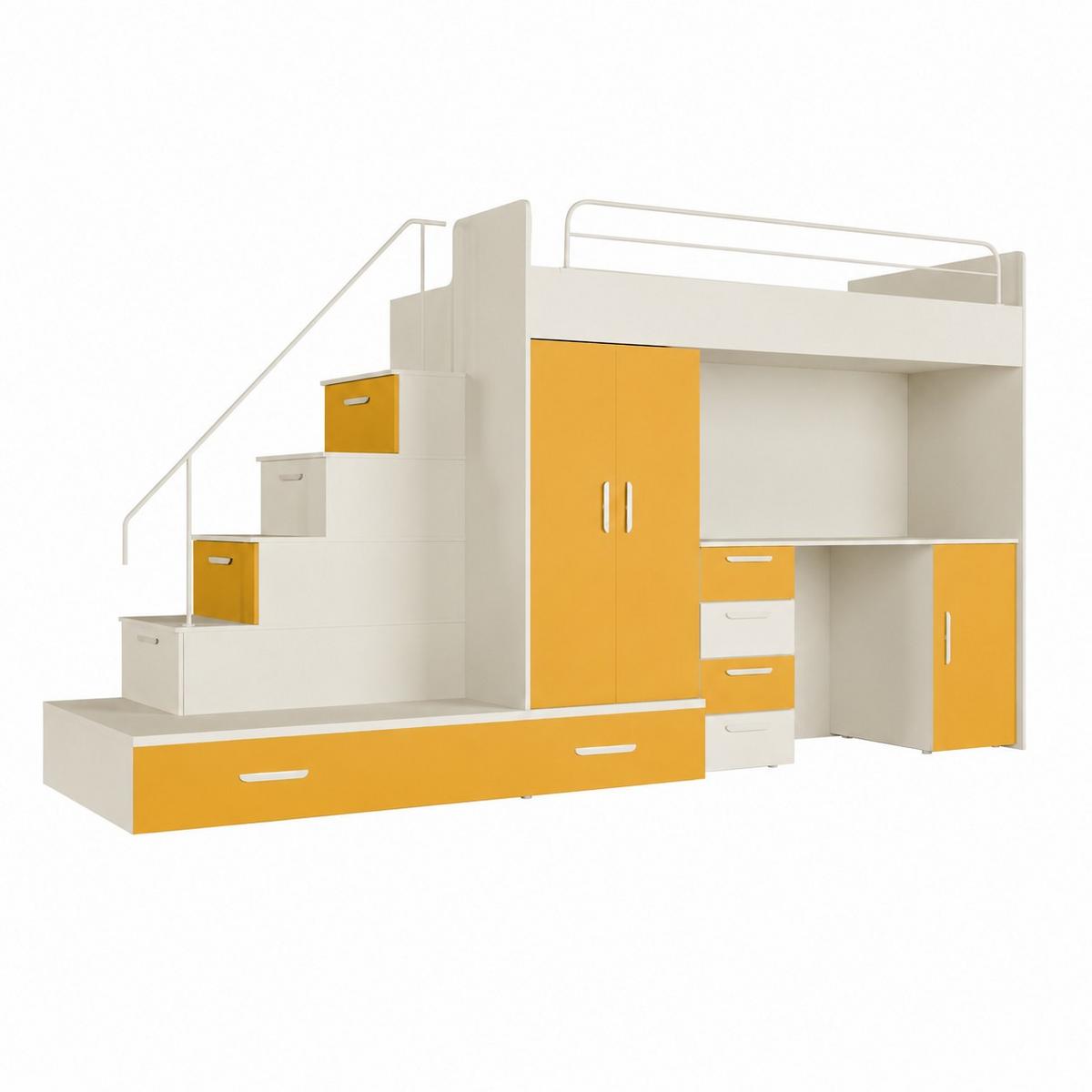 KINDERZIMMER Set RAJ 5, Matt mit Hochbett, Schrank und Schreibtisch - Kaschmir/Currygelb, Holzwerkstoff (320/180/86cm) - Lookway