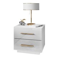 NACHTTISCH LINA LUX mit Griffen und Hochglanzplatte, LED – Griffe: Gold-Chrom - Weiß, Holzwerkstoff (45/48/38.5cm) - Lookway