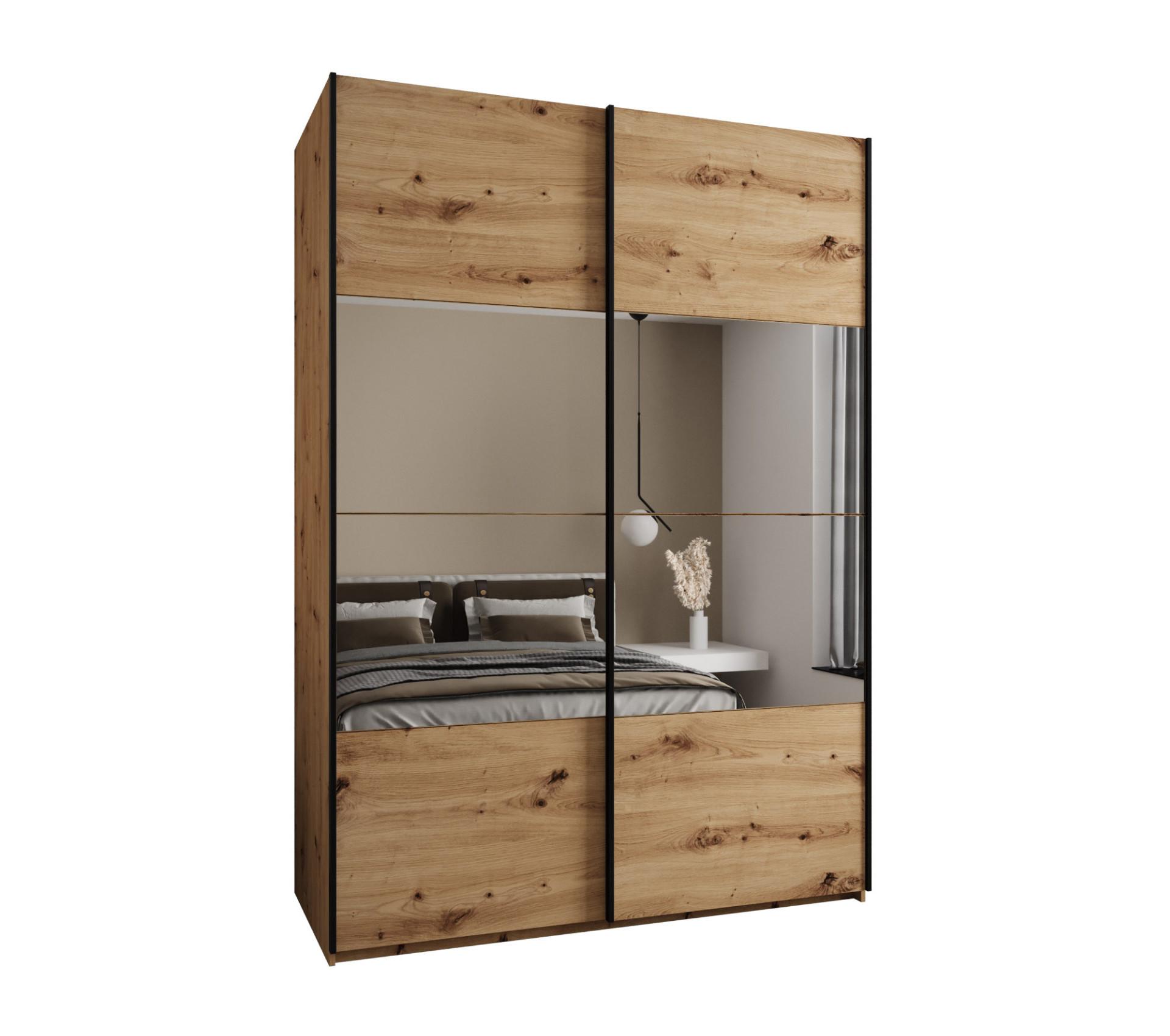 SCHWEBETÜRENSCHRANK 245,5/180/64 2-türig - Schwarz/Eiche Artisan, Holz/Metall (180/245/64cm) - Abiks Möbel