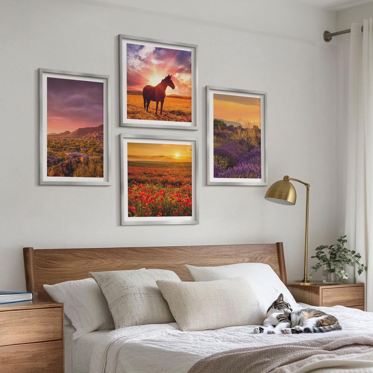 BILDER SET 4er Set - 50x50 cm & 40x60 cm Silberner Rahmen - Berglandschaft Rosslavendel - Silberfarben, Kunststoff (50/50cm) - TULUP