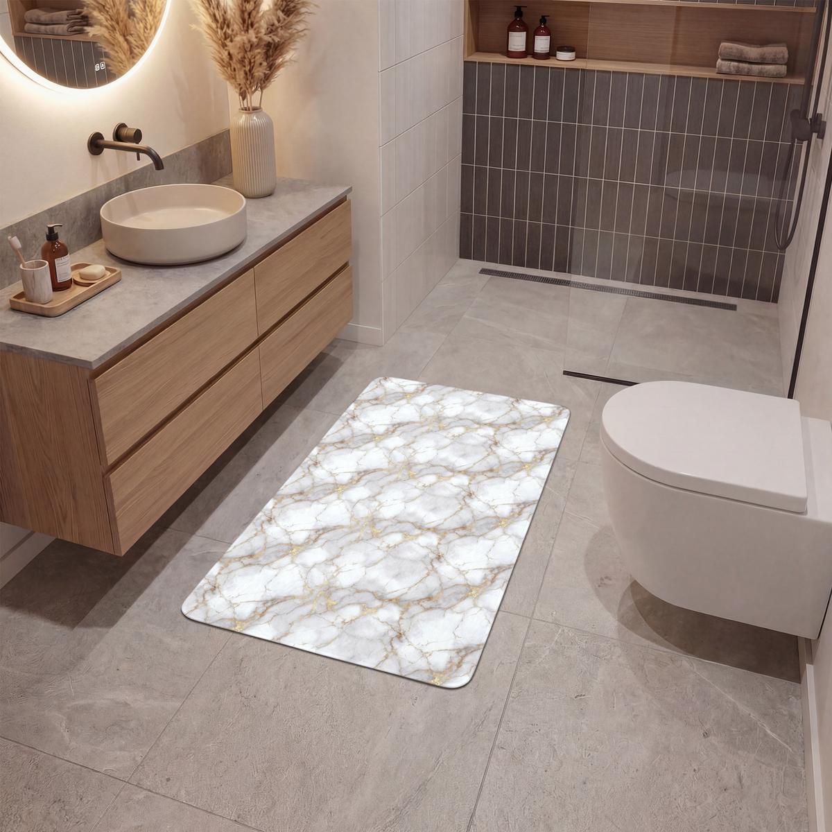 BADEMATTE Weiß - Gold - Marmor - Grau 60x90 cm - Weiß, Textil (60/90cm) - OnlyWow