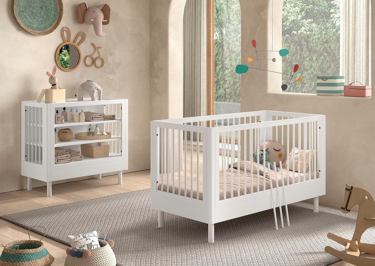 BABYBETT SET 70x140 Keeley Buche Weiß Holz Regal Komfort Stabil - Weiß, Holz (74/88/144cm) - 58aufmkessel
