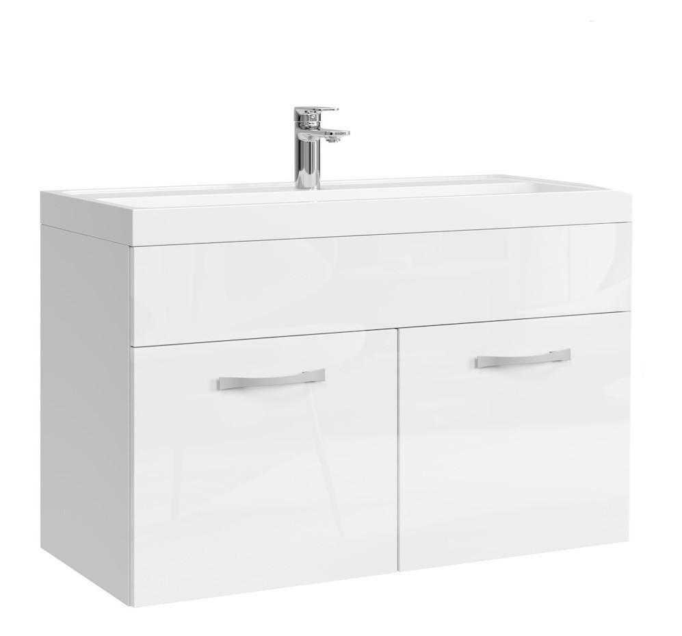 BADMÖBEL-SET Paso 2 Teile Weiß Hochglanz - 80 x 35 x 55 cm - Weiß, Holz (80/55/40cm) - Badplaats