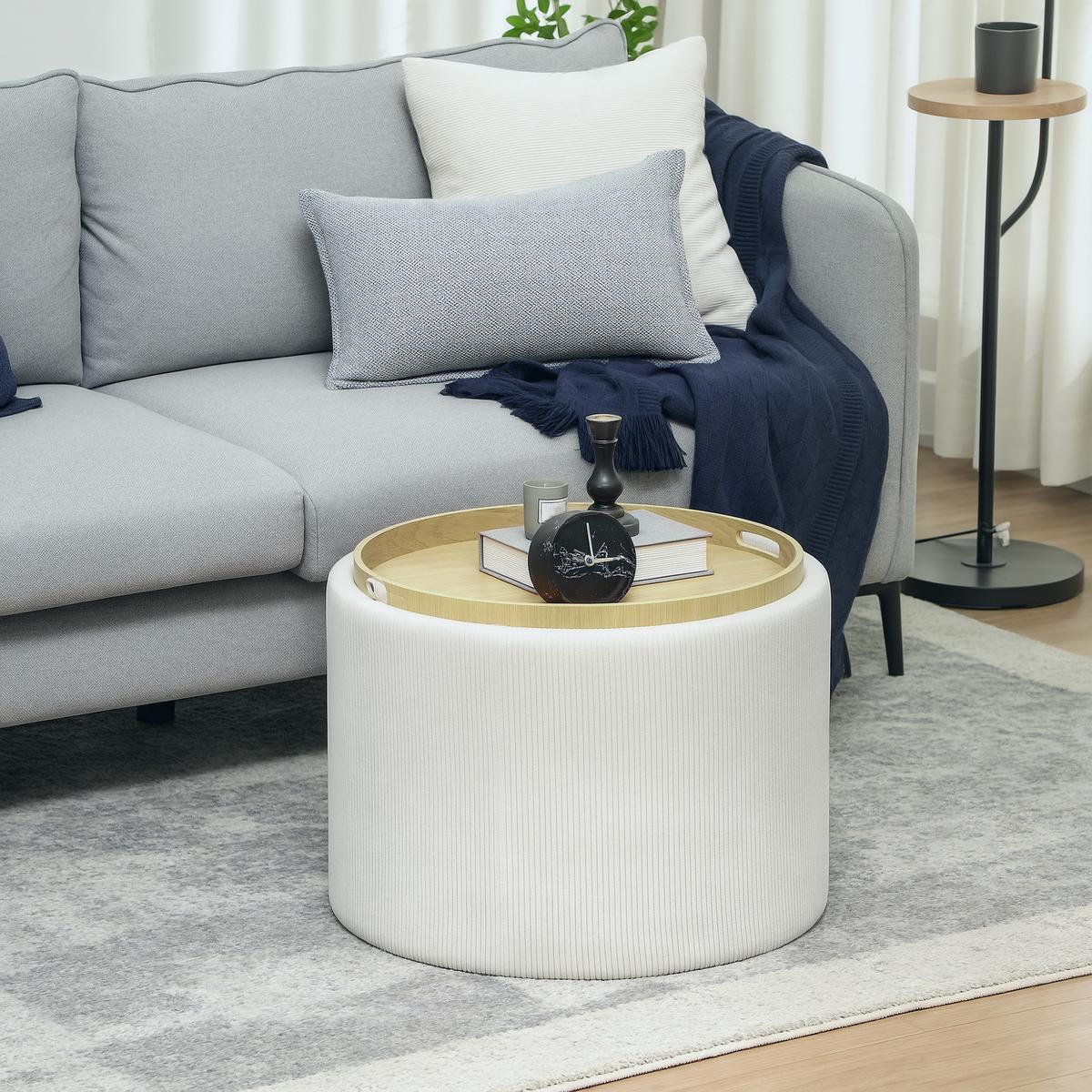SITZHOCKER mit Stauraum 56 x 56 x 42 cm Cremeweiß - Creme, Textil (56/42/56cm) - HOMCOM