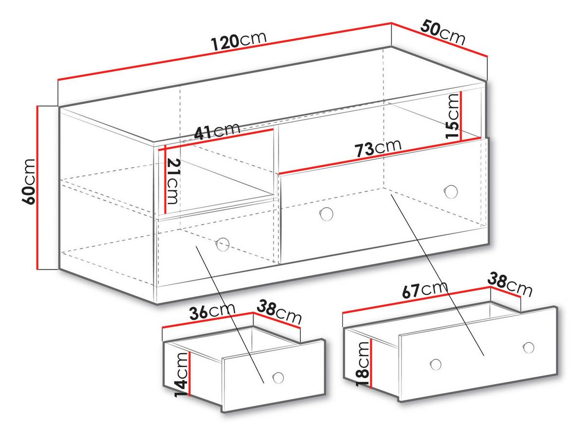 TV-LOWBOARD Pixel PX11 - Eichefarben/Weiß, Holzwerkstoff (120/60/50cm) - MIRJAN24