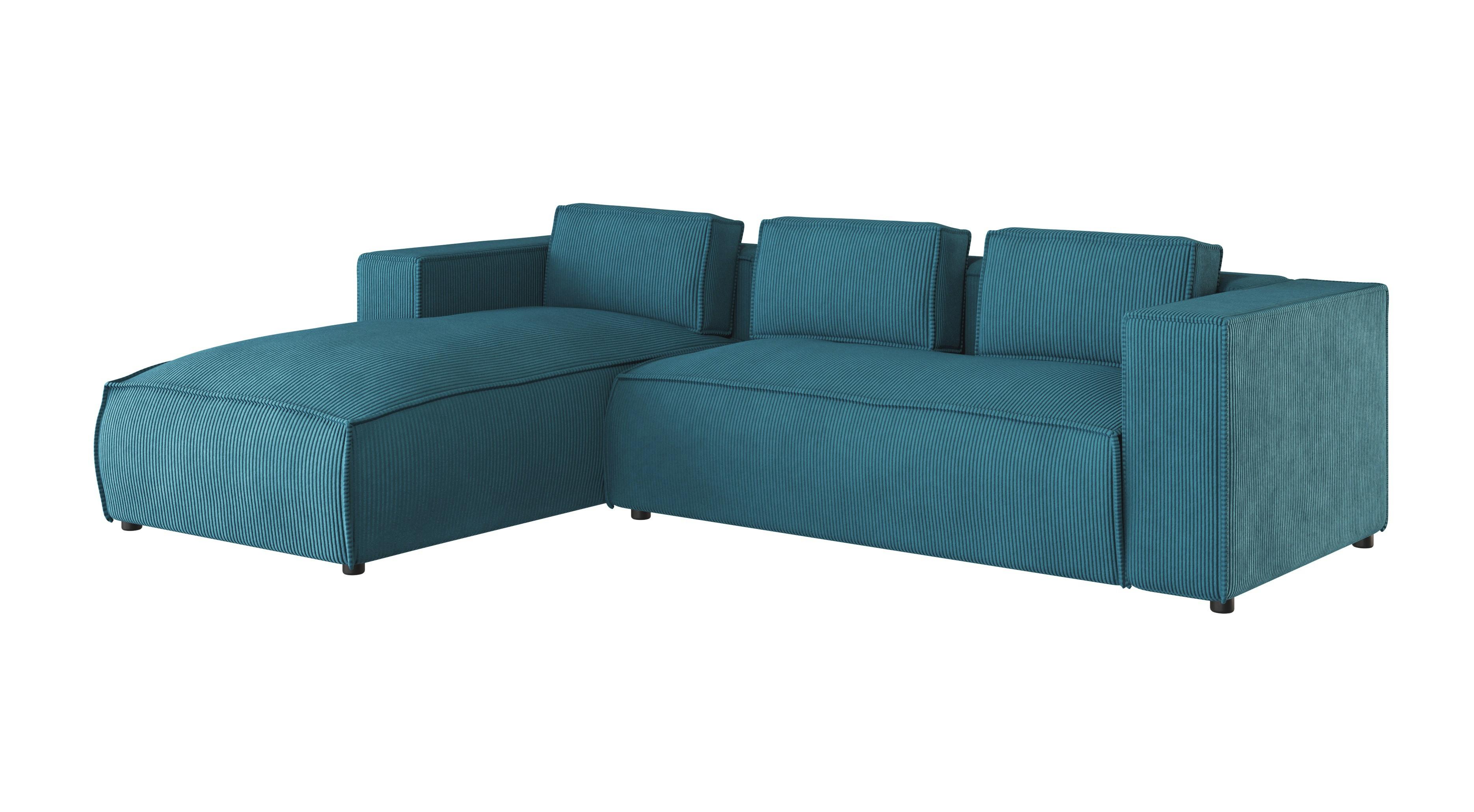 ECKSOFA Nova Türkis Cord - Türkis/Schwarz, Holz/Kunststoff (262/176cm) - S-Style