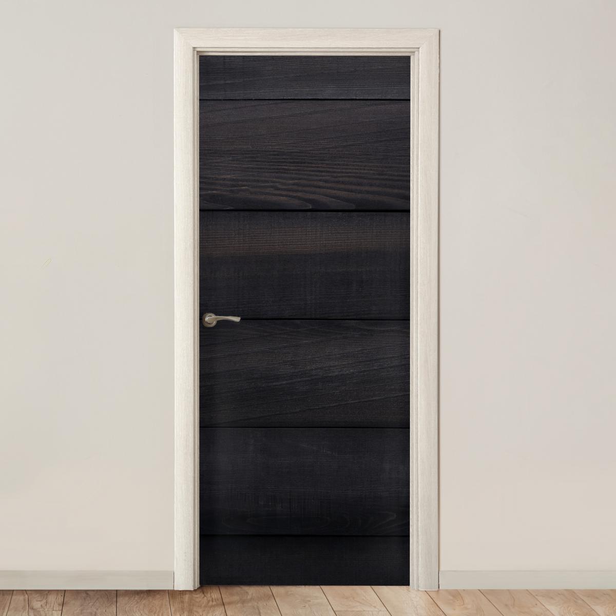TÜRAUFKLEBER Schwarzer Hintergrund mit einer Plankenstruktur Deko Wohnzimmer 95x235 cm - Türtapete - Schwarz, Kunststoff (95/0.1cm) - MuchoWow