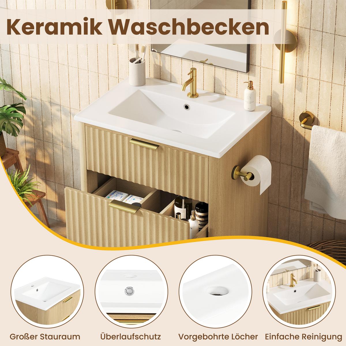 WASCHTISCHUNTERSCHRANK Holzoptik mit 2 Schubladen & Papierhalter - Naturfarben, Holzwerkstoff (61/82/47cm) - Urban Meuble