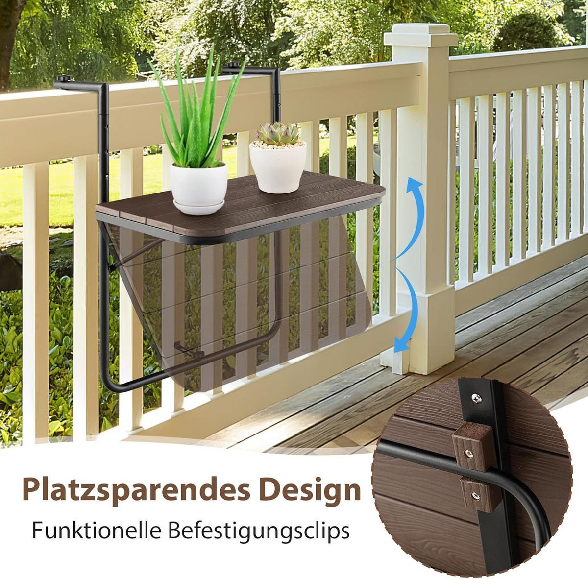 BALKONHÄNGETISCH Kaffee - Braun, Kunststoff (40/60/84cm) - COSTWAY