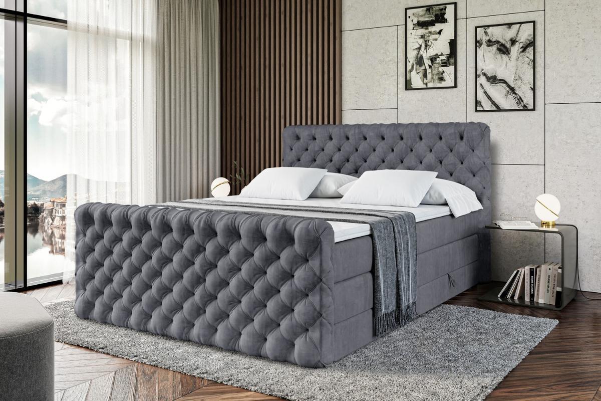 BOXSPRINGBETT BOXI8-Z KING - 140x200 - H3/H4 - Dunkelgrau - Dunkelgrau, Holzwerkstoff (140/200cm) - ALTDECOR