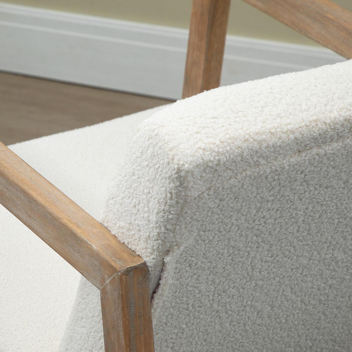 SCHAUKELSTUHL mit Holzrahmen Wohnzimmersessel Lounge Kautschukholz Cremeweiß - Creme, Kunststoff (76/77/60cm) - HOMCOM