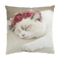 KISSENBEZUG Schlafende Katze mit Rosen 50/50 cm - Weiß, Textil (50/50cm) - Bilderwelten