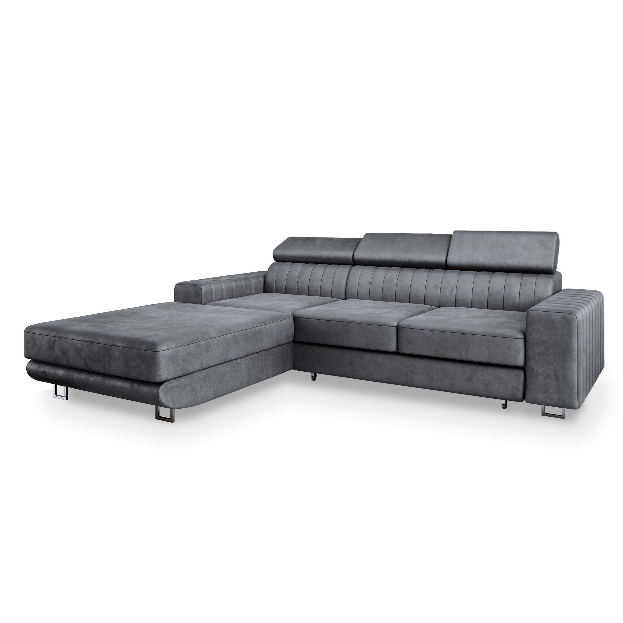 ECKSOFA NOTO L-S Grau Velours-Stoff mit Schlaffunktion - Silberfarben/Grau, Holz/Textil (267/190cm) - MASSENO