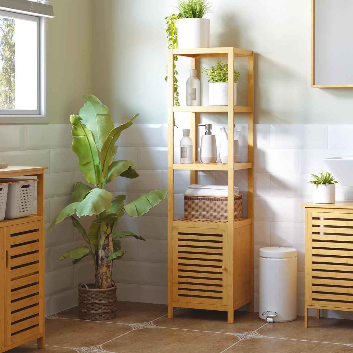 BADSCHRANK - Naturfarben, Holzwerkstoff (33/140/36cm) - HOMCOM