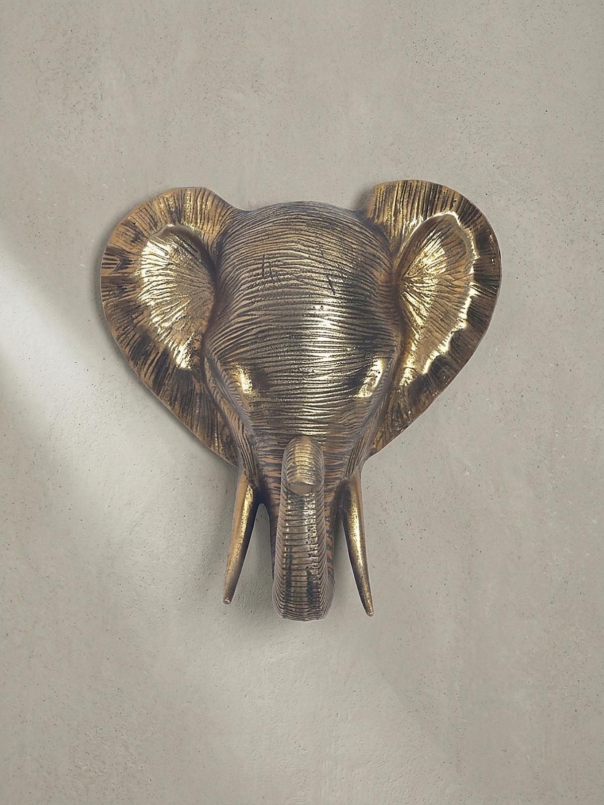 WANDDEKO Elefant Aluminium goldfarben 41 cm im afrikanischen Stil - Goldfarben, Textil (33/41/20cm) - KADIMA DESIGN