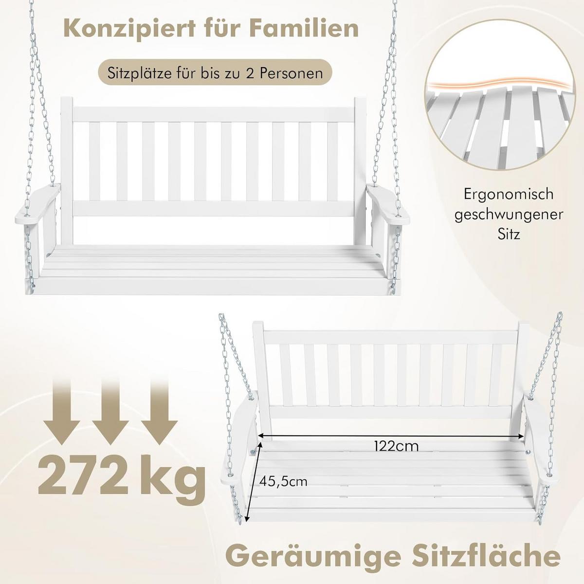 HÄNGEBANK Weiß - Weiß, Holz (136/63/67cm) - COSTWAY