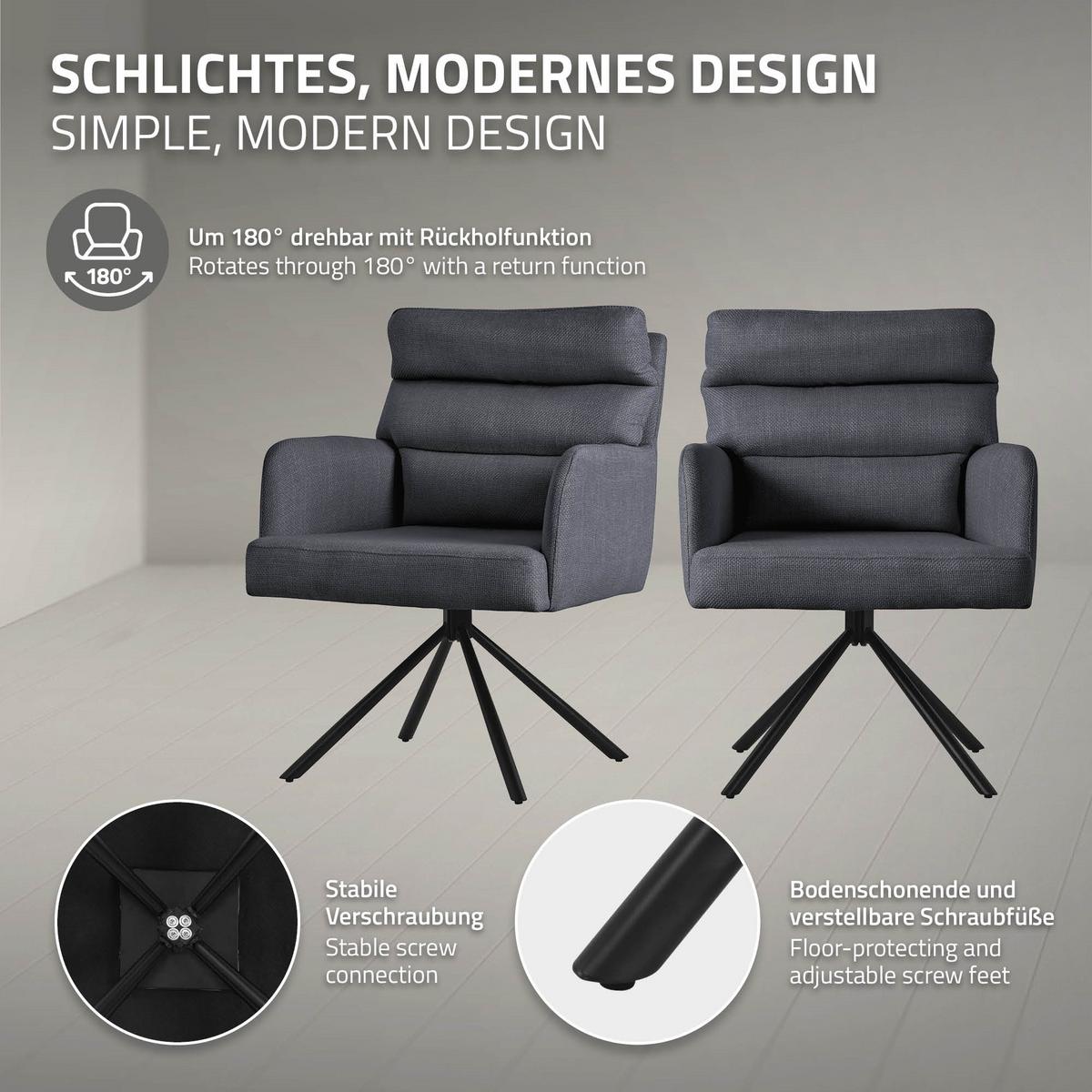 ESSZIMMERSTUHL 4er Set drehbar Anthrazit Stoffbezug - Anthrazit/Schwarz, Textil/Metall (64.5/93/64cm) - ML-DESIGN
