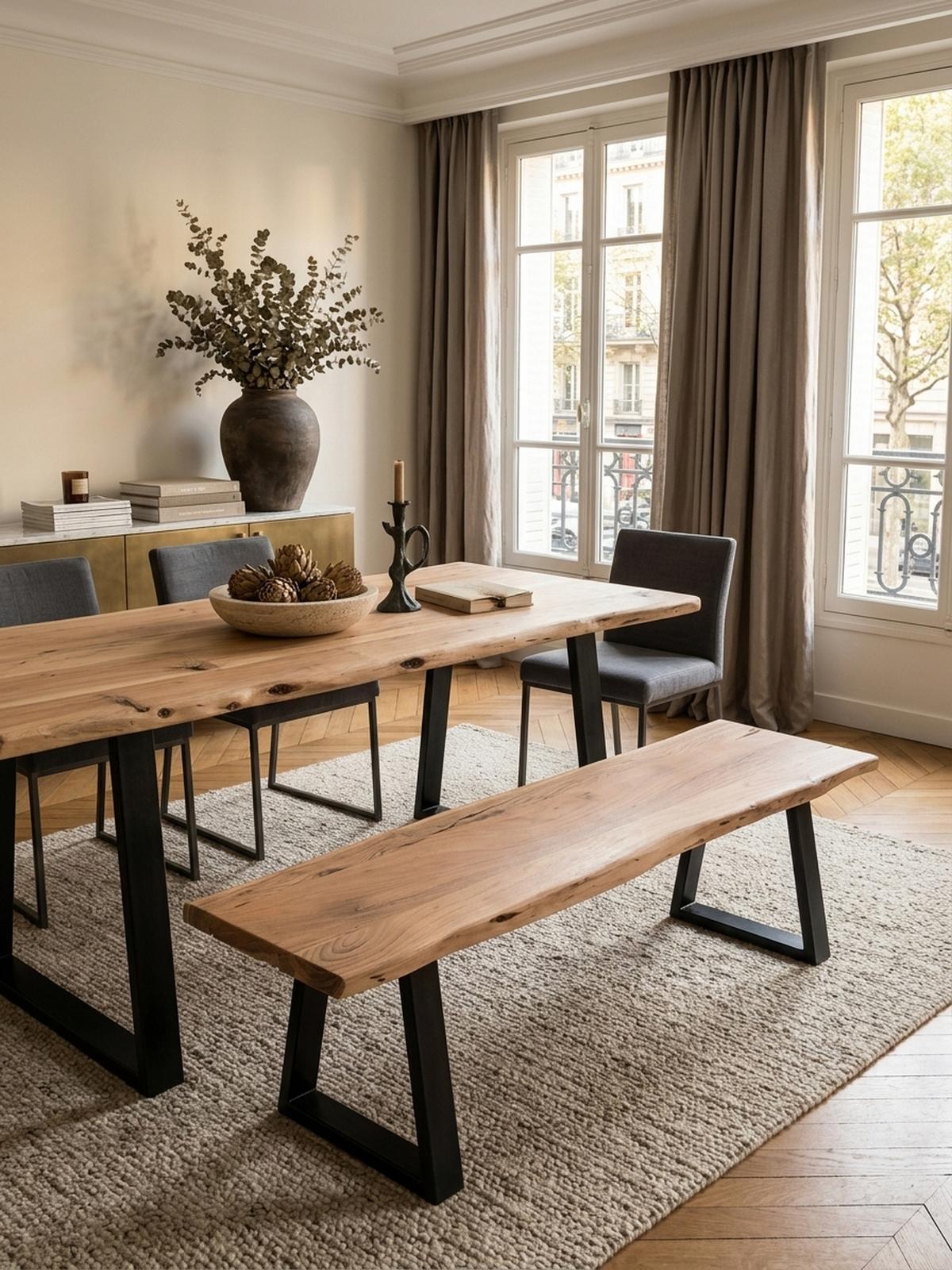 ESSZIMMERBANK Akazienholz Metall schwarze Füße, Beige 160x40x45 cm - Beige/Schwarz, Holz/Metall (160/45/40cm) - KADIMA DESIGN