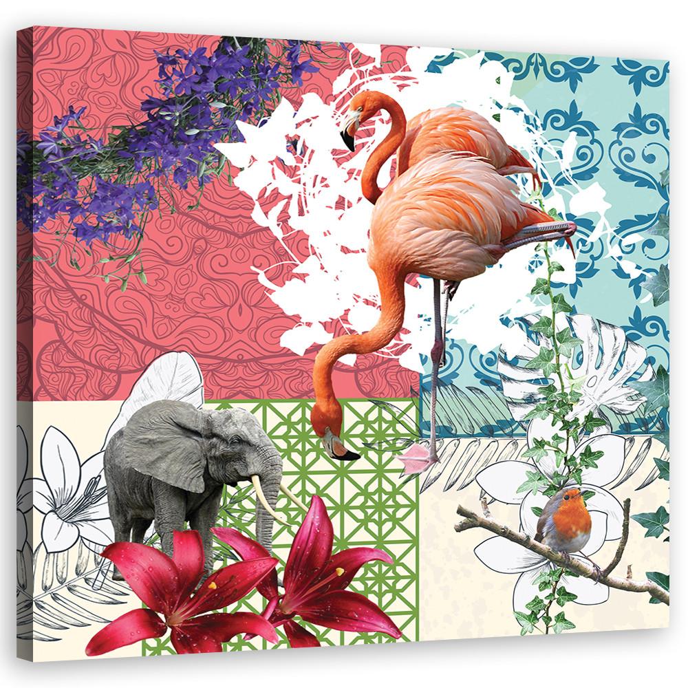 WANDBILD flamingo collage - Multicolor, Textil (40/40cm) - Feeby