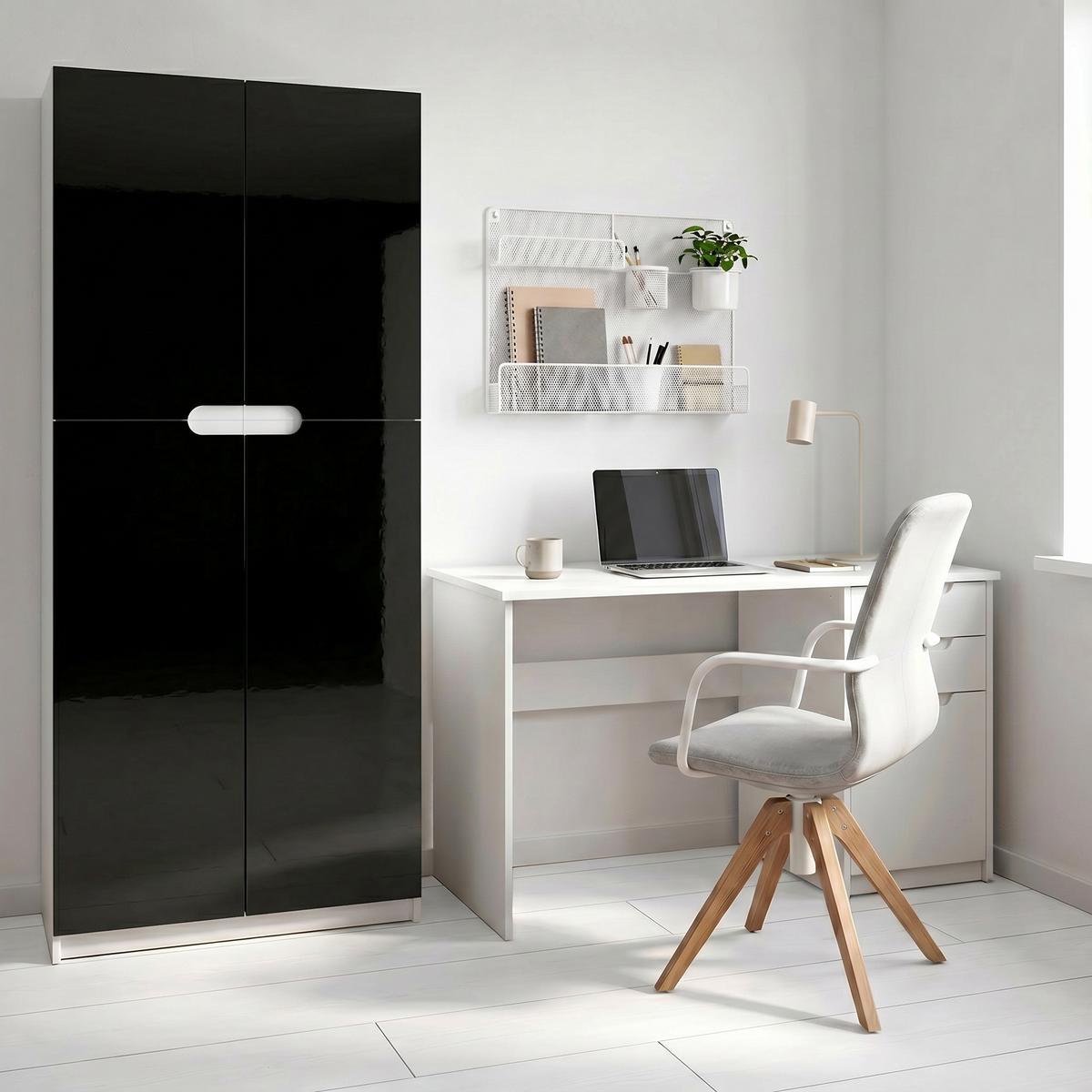 BÜROSCHRANK Logan Fronten in Schwarz Hochglanz - Schwarz Hochglanz, Holzwerkstoff (82/184/37cm) - Vladon
