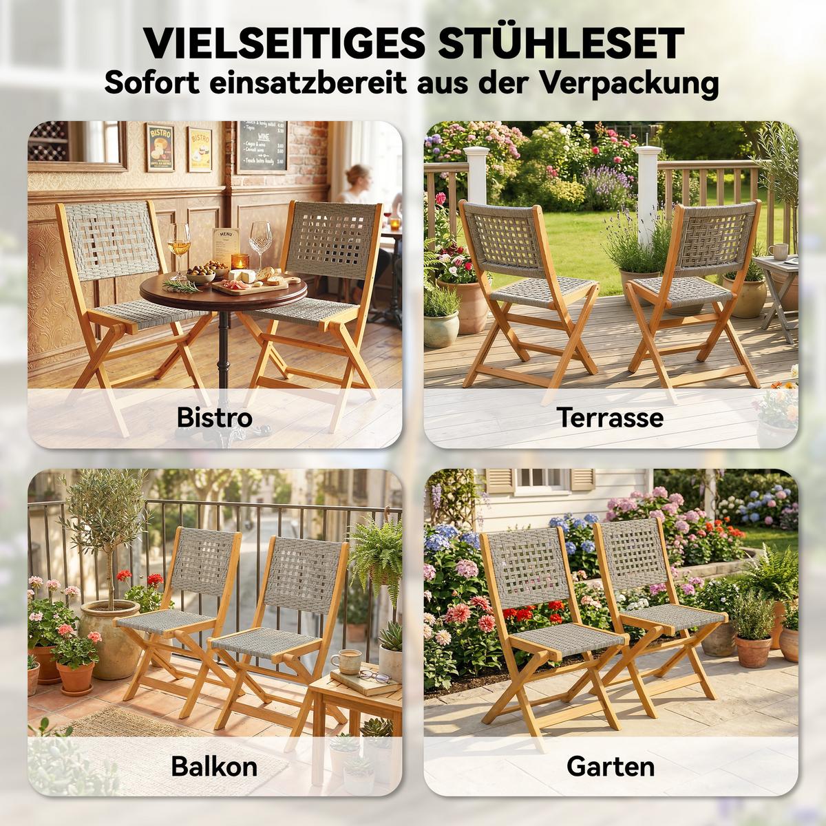 GARTENKLAPPSTUHL 2er Set Akazienholz PE-Rattan Grau - Grau, Holz (47.5/88/56cm) - Outsunny