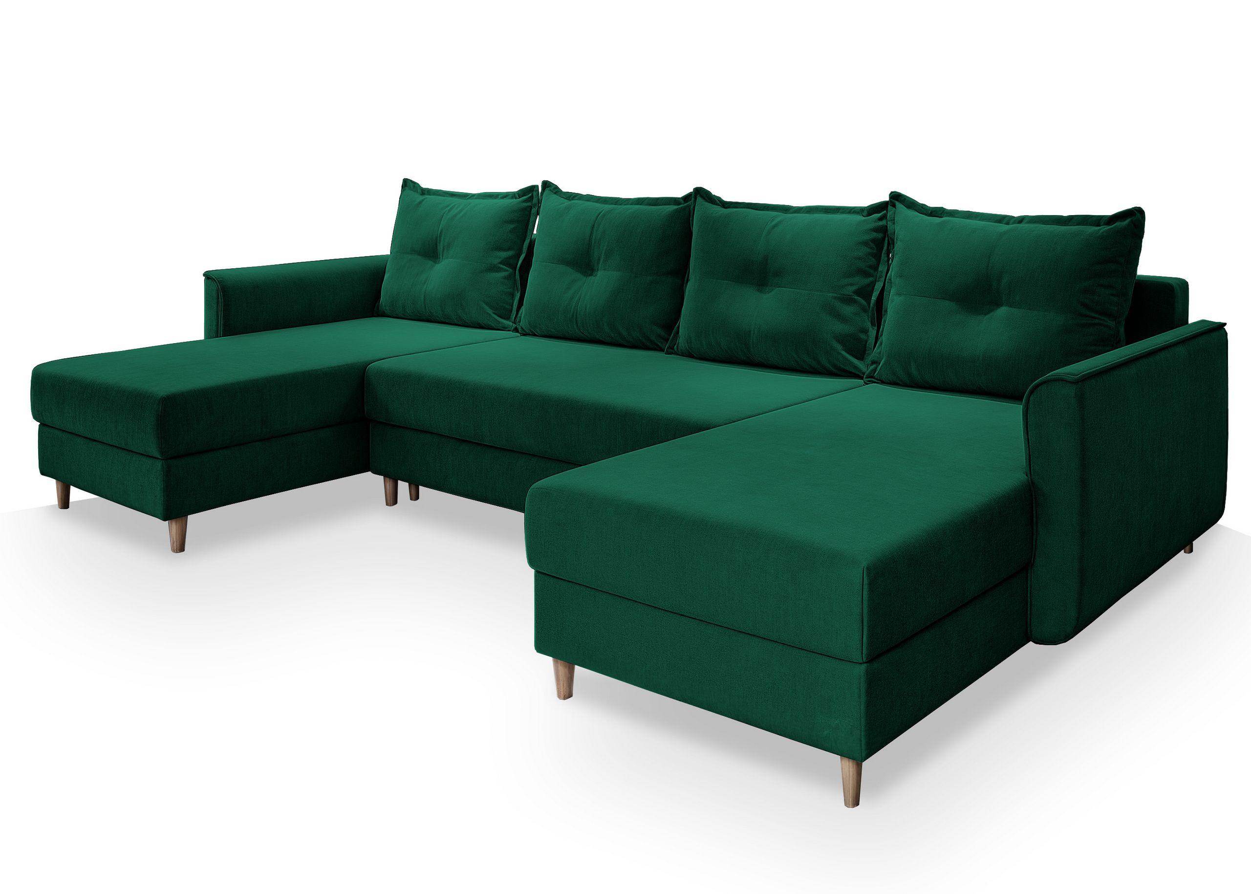 WOHNLANDSCHAFT VERNI Grün Plüsch-Stoff mit Schlaffunktion - Braun/Grün, Holz/Textil (285/91/143cm) - MASSENO