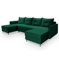 WOHNLANDSCHAFT VERNI Grün Plüsch-Stoff mit Schlaffunktion - Braun/Grün, Holz/Textil (285/91/143cm) - MASSENO