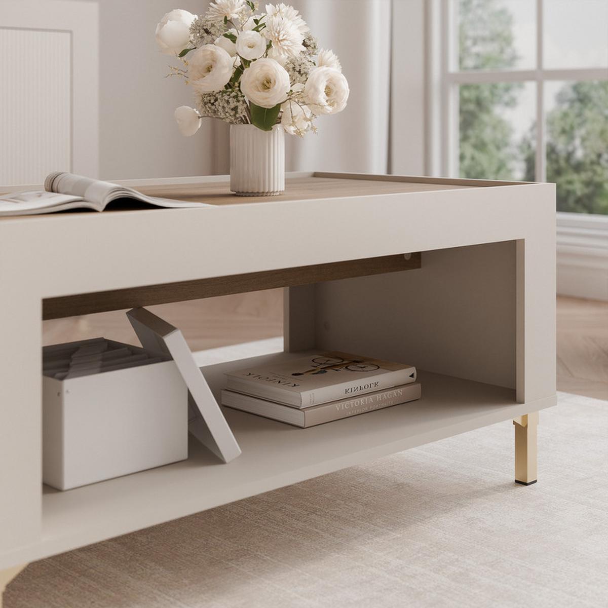 COUCHTISCH AVENA 97/56/47 cm Rechteckig, Kaschmir/Eiche - Kaschmir/Schwarz, Holzwerkstoff/Kunststoff (56/97/47cm) - Idohome