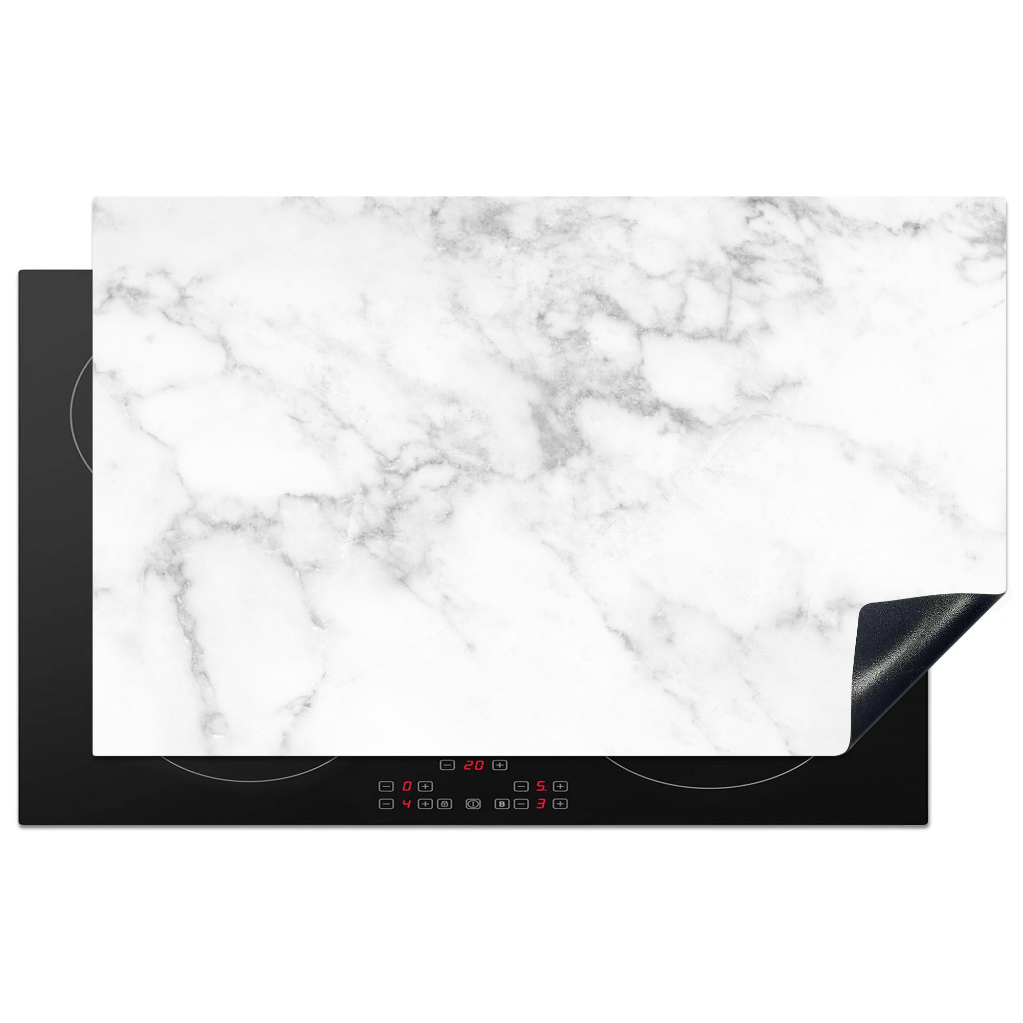 HERDABDECKPLATTE Marmor - Grau - Weiß - Strukturierter Marmor Induktionsmatte 83x51 cm - Weiß, Kunststoff (83/51.5/0.2cm) - MuchoWow