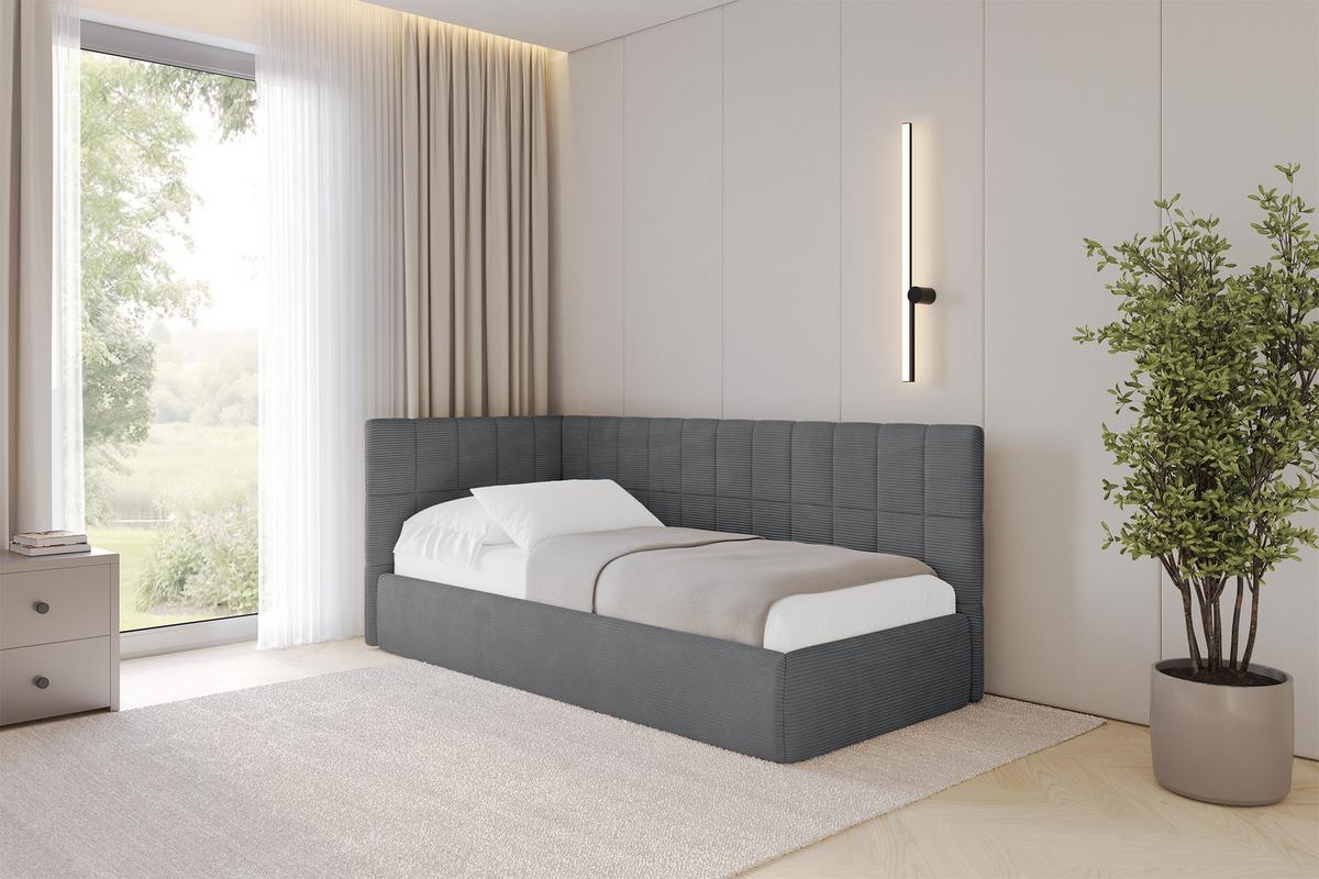 EINZELLBETT Jugendbett mit Bettkasten, Rechts - TULY 100x200 Dunkelgrau - Schieferfarben, Holzwerkstoff/Textil (100/200cm) - ALTDECOR