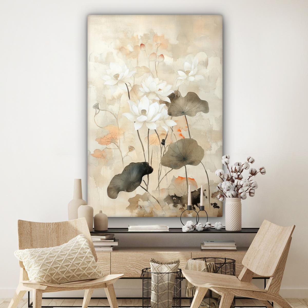 LEINWANDBILD Blumen - Japandi - Wabi sabi Deko Groß 90x140 cm - Sandfarben, Textil (90/140cm) - MuchoWow