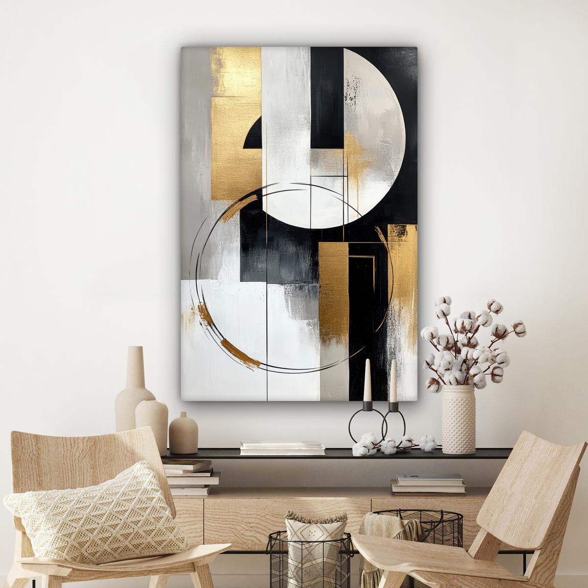 LEINWANDBILD Abstrakt - Gold - Silber - Formen - Ästhetik Deko XXL 80x120 cm - Multicolor, Textil (80/120cm) - MuchoWow