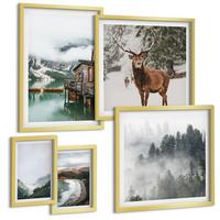 BILDER SET 5er Set - 50x50 cm & 20x30 cm & 40x60 cm Goldrahmen - Bergstrände Wolken Wasser - Goldfarben, Kunststoff (40/60cm) - TULUP