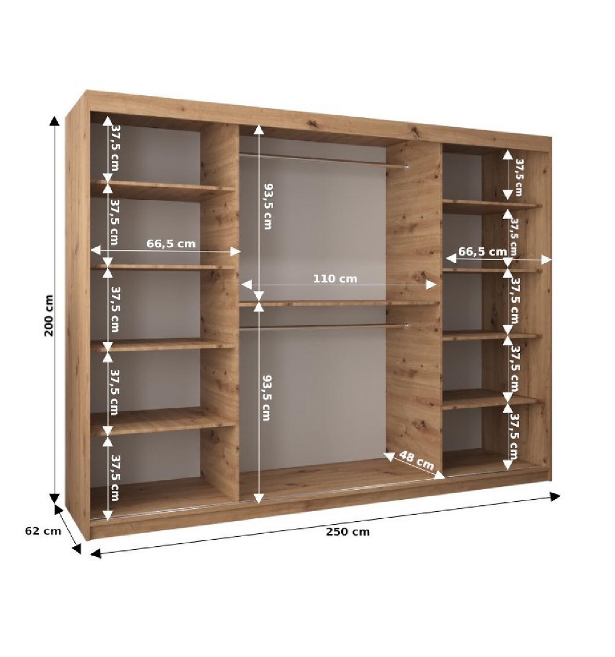SCHWEBETÜRENSCHRANK 200/250/62 3-türig - Silberfarben/Schwarz, Holz/Kunststoff (250/200/62cm) - MÖBEL KRYSPOL