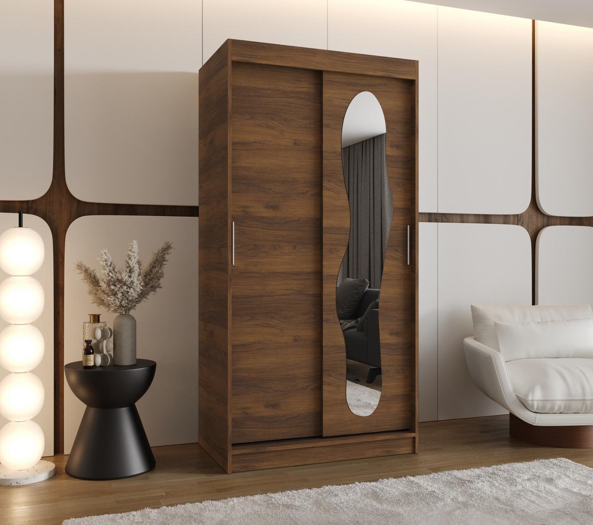 SCHIEBETÜRENSCHRANK mit Spiegel ULTRA 200/100/62 2-türig - Silberfarben/Walnussfarben, Holz (100/200/62cm) - MÖBEL KRYSPOL