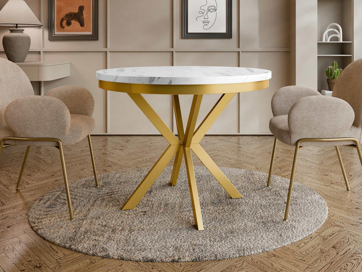 ESSTISCH ausziehbar Edder Gold 120 - Goldfarben/Weiß, Holzwerkstoff/Metall (120/120/76cm) - MIRJAN24