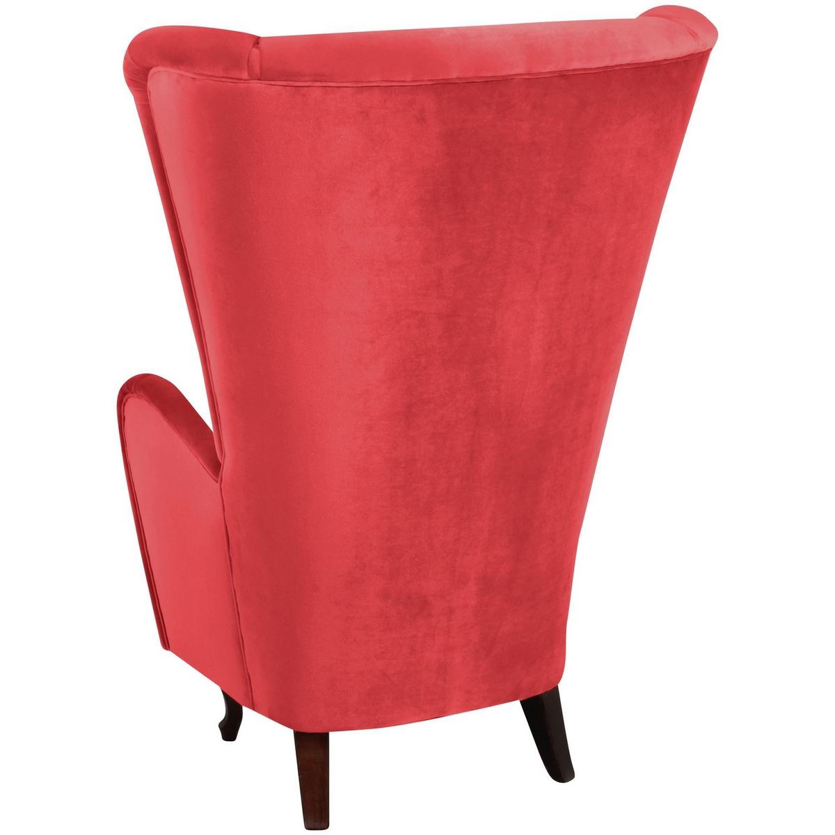 HOCHLEHNSESSEL Kailey Bezug Samtvelours Buche nussbaum dunkel / rot - Rot, Kunststoff (96/122/89cm) - 58aufmkessel
